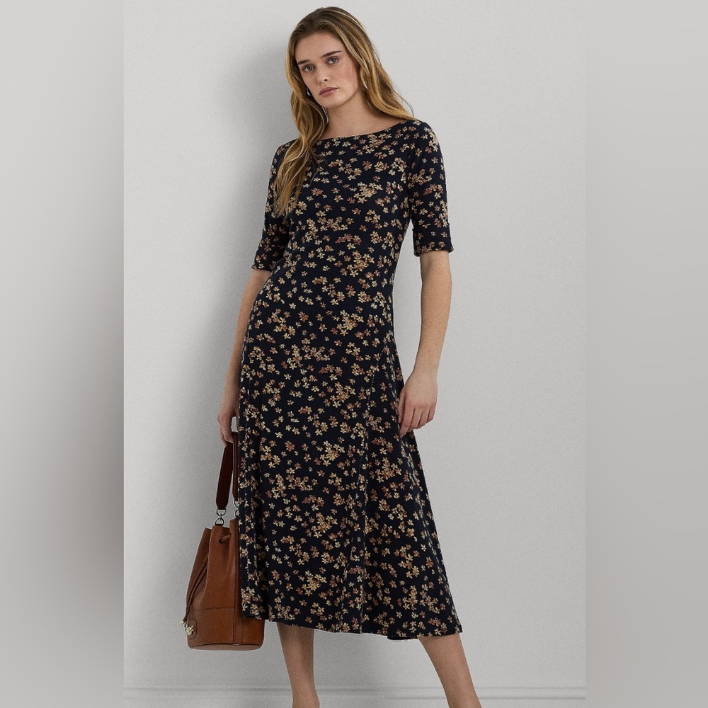Lauren - Ralph Lauren Floral Stretch Cotton Midi Dress